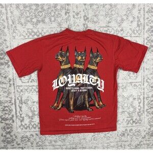 GSTR Men’s Graphic T-Shirt Red Streetwear "Loyalty" Doberman Tee Size Small